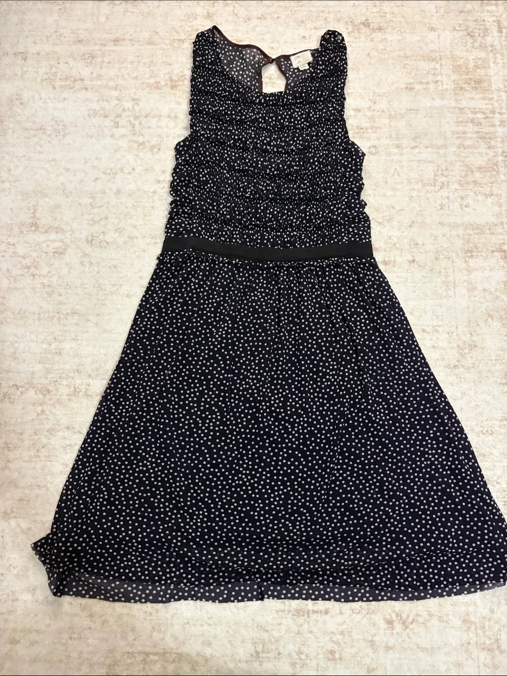ANTHRO X POSTMARK M Swiss Dot Ruched Stretch Polka Dot Dress